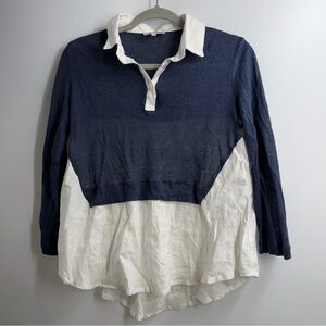 Pepito’s Italy Linen Blouse Small Blue White Layered Look Positano Lagenlook